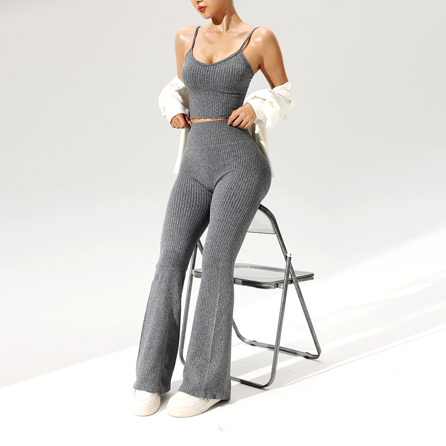 2pcs/set Seamless Flared Pants - Tank Top Ribbed review and price