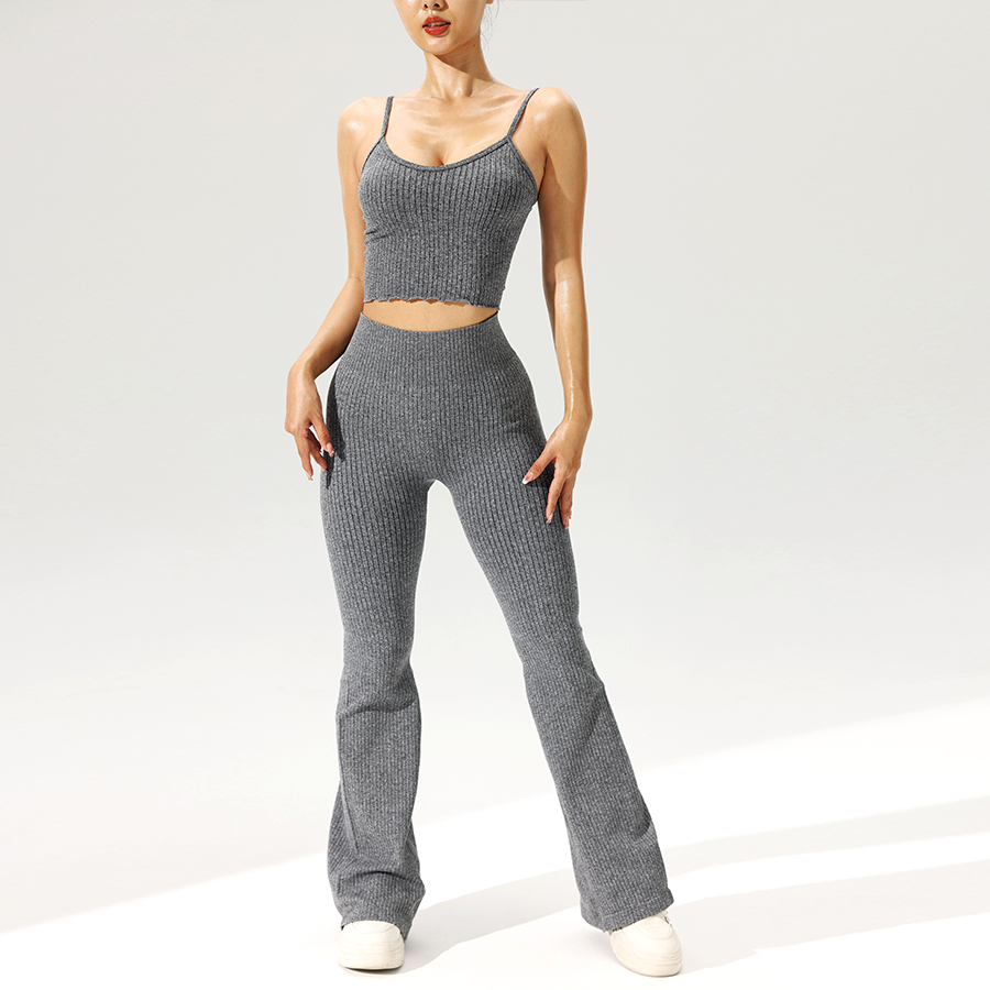 2pcs/set Seamless Flared Pants - Tank Top Ribbed review and price